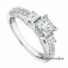 2.70CT Real Princess Cut White Moissanite 925 Silver Wedding Engagement Ring