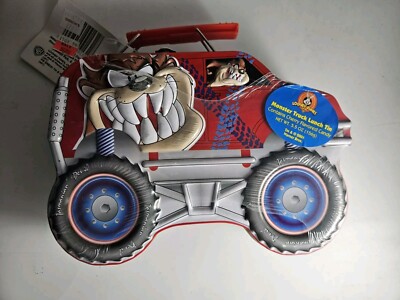 Taz-Mania Looney Tunes Taz Monster Truck Tin School Pencil Case/lunch Sealed