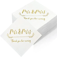 200 Pieces Wedding Napkins Gold Foil 3 Ply Mr and Mrs Wedding Cocktail Napkin...