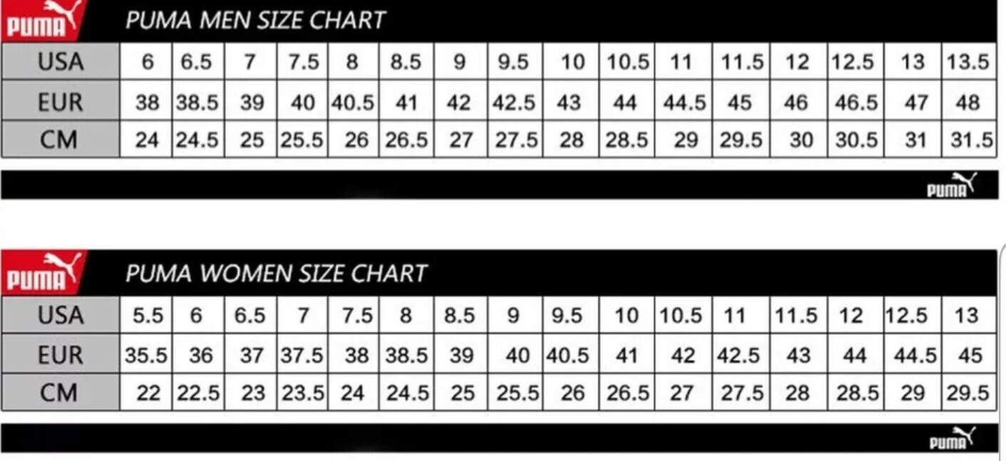 puma shoe size chart cm 2018