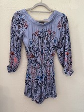 Free People Print Rayon Short Romper With Keyhole Back - Size XS