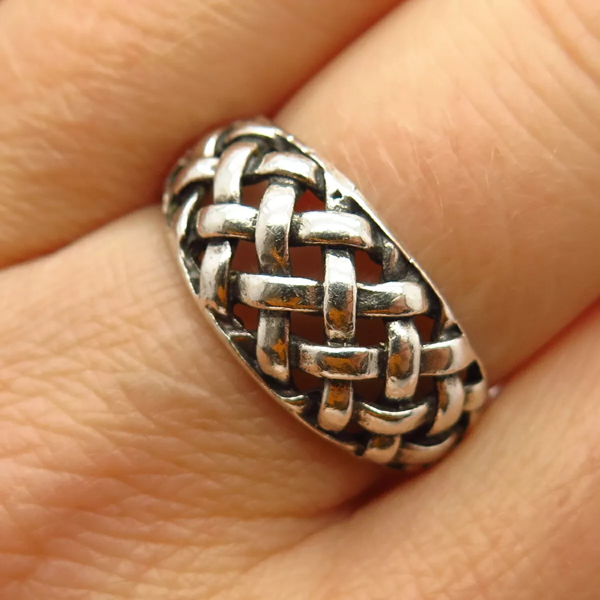 925 Sterling Silver Wicker / Grid Design Ring Size 8 | eBay