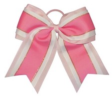 NEW "Pink  White Glitz" Cheer Bow Pony Tail 7" Ribbon Girls Bows Cheerleading