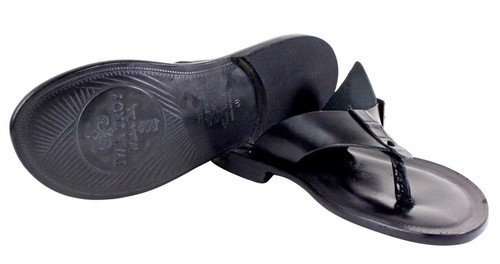 Leather Italian Sandals Mens Black Genuine Leather Flip All Flops Handmade Alpha - Picture 7 of 12