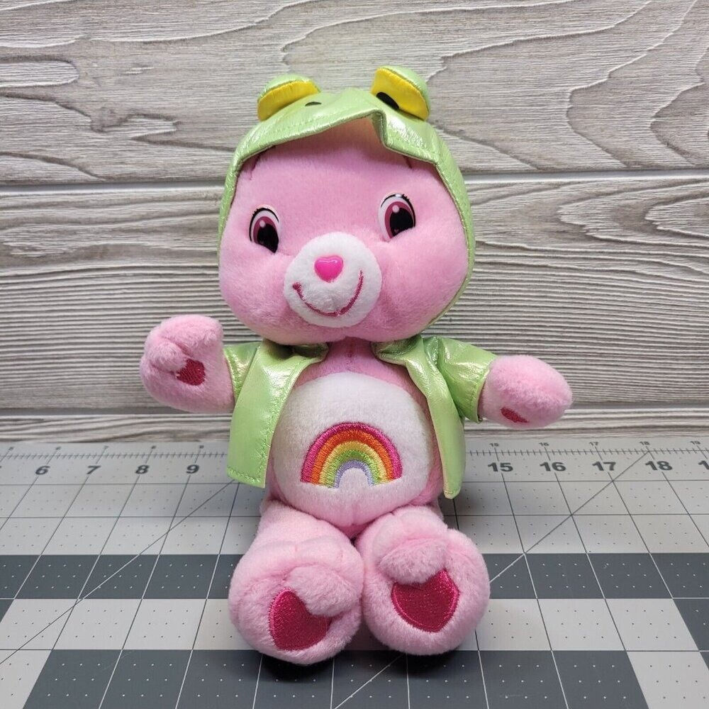 Cheer Bear Care Bear Frog Costume Raincoat Jacket in Rainbow Pink Plush