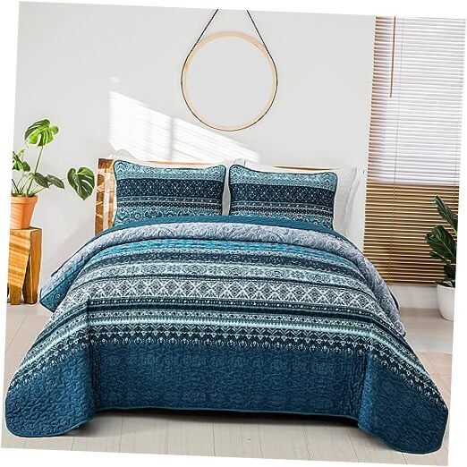 Boho Quilt Set Size Bohemian Quilt Bedding Set, Lightweight Twin Blue