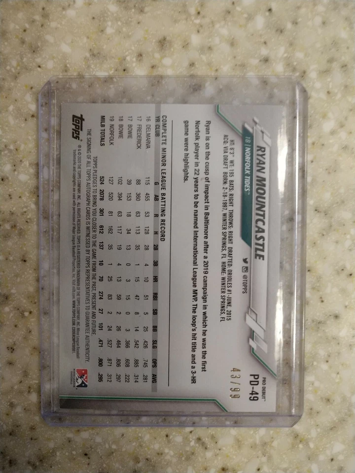 2020 Topps /99 Pro Debut Ryan Mountcastle Green Auto RC - Image 2 of 2