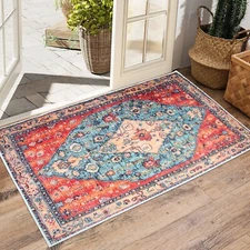 Area Rug 2x3 Door mat Indoor - Foldable Washable Rug, Vintage Non-Slip Low Pi...