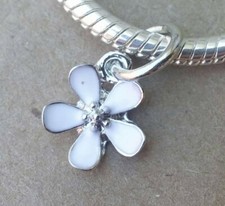 1PC White Enamel Cherry Blossom Flower Dangle Bead fit European Charms Bracelet
