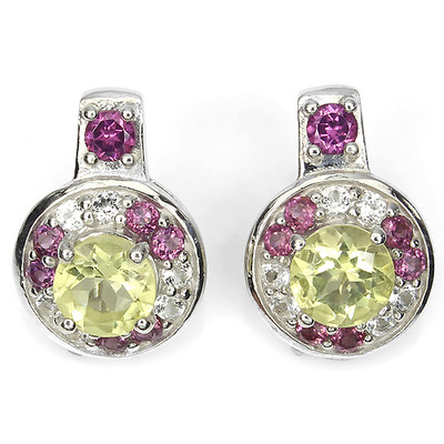 ELEGANTE NATÜRLICHE ZITRONENQUARZ, RHODOLITH GRANAT, WEISSER TOPAS 925 SILBER OHRRINGE 