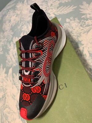 Gucci Run G Logo Knit Sneaker Size EU 40 US10 Unisex Black Red NIB
