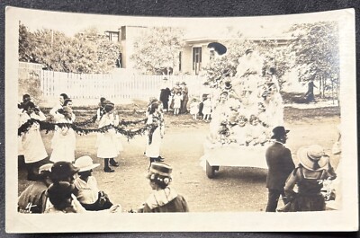 Real Photo Postcard RPPC~Young Girls & Flower Decorated Parade Float In July