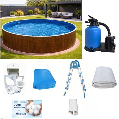 Stahlwandpool Holzoptik 4,60 x 1,20m Sandfilter Skimmer Leiter Swimmingpool Pool