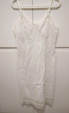 Vtg Adonna JC Penney White Full Slip 38 Petite Silky Crinkle Crepe Lace Trim