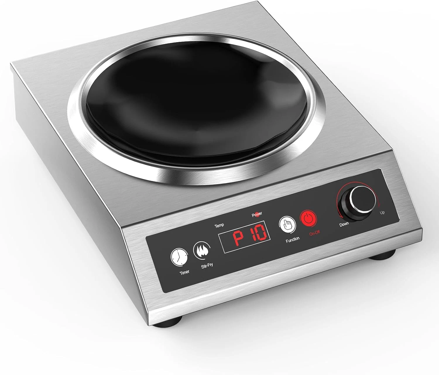 Powerful 1800W Induction Wok with Timer & Dual Control, 10 Power Levels