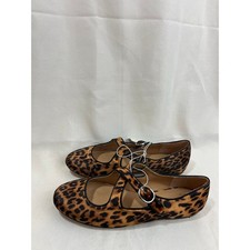 A New Day Leopard Print Mary Jane Flats Crisscross Buckle Strap Shoes Brown 8.5