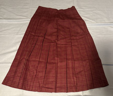 Vintage VIP Red Plaid Pleated Wool Midi Skirt Made in USA Womens Size 10 Tartan