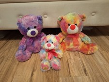 Lot 3 Stuffed animals plush toys Rainbow Teddy Bears fluffy pink purple M 13"