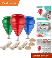 Authentic Spinning Tops Classic Wooden Trompos Set of 3 