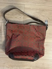 Authentic Coach Red and Brown Signature Large Shoulder Bag