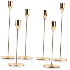 Gold Taper Candle Holder Set of 6, Brass Gold Tall French Gold-6 Packs