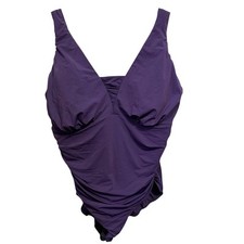 LANDS END Women  s 24W One Piece Swimsuit Purple Ruched Slimming Built in Bra