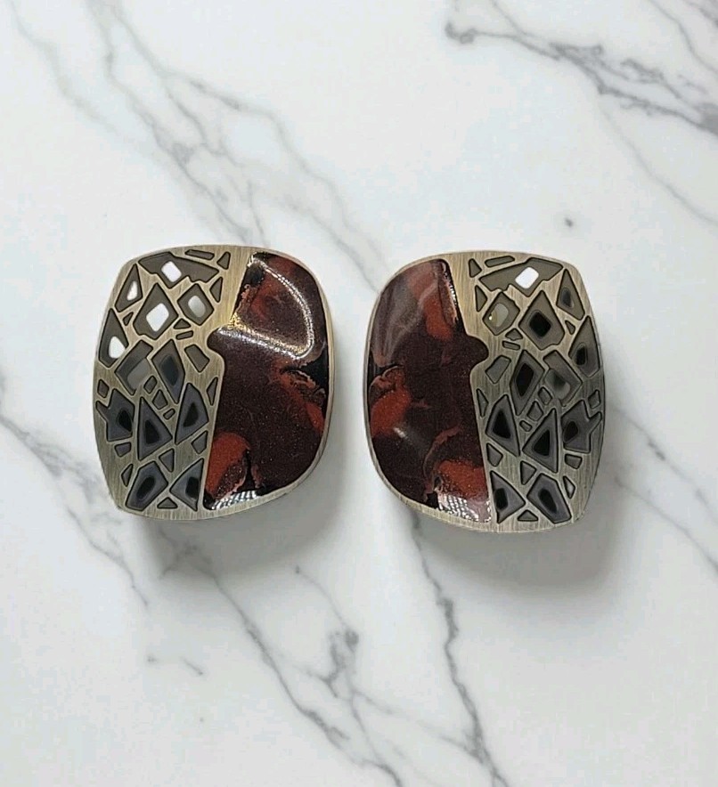 Authentic 80s Statement Earrings Tortoiseshell Br… - image 1