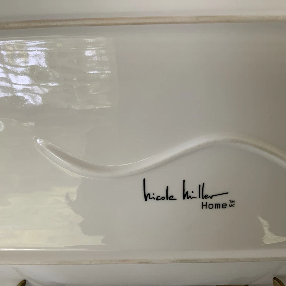 "Plato grande para servir Nicole Miller flores doradas blancas y metálicas 14"" X 8,5""" Foto 4 de 4