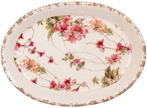 Clayre & Eef Dekorationsteller 6CE2028 Keramik Beige Rosa 25X18X3 Cm Vintage-image