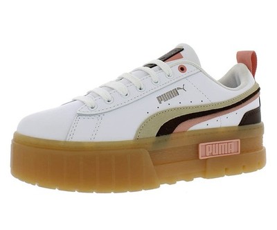 PUMA Women's Mayze Triplex Sneakers, Puma White/Chocolate Brown, 7.5 Medium US