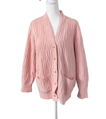 Vintage Angora Blend Pink Cable Knit Cardigan w/Gold Buttons Size M/L Coquette