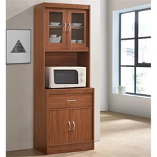 Hodedah Kitchen Cabinet with 1 Drawer plus Space for Microwave in Cherry Wood