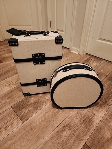 SteamLine Luggage The Editor Set - Cream & Black Vintage Carryon + Hat Box Trunk