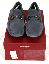 Worn? SALVATORE FERRAGAMO PARIGI Gun Metal Gancini Bit Nubuck Loafers 8.5 D