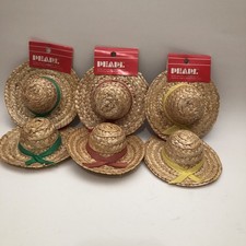 Miniature Bamboo HATS 4 1/2" Pack of 3 Mini Doll Decorative Craft Straw New