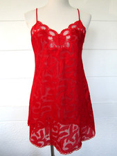 Vintage 90s Sleep Solutions Red Lingerie Lace Nightgown Womens Small Babydoll