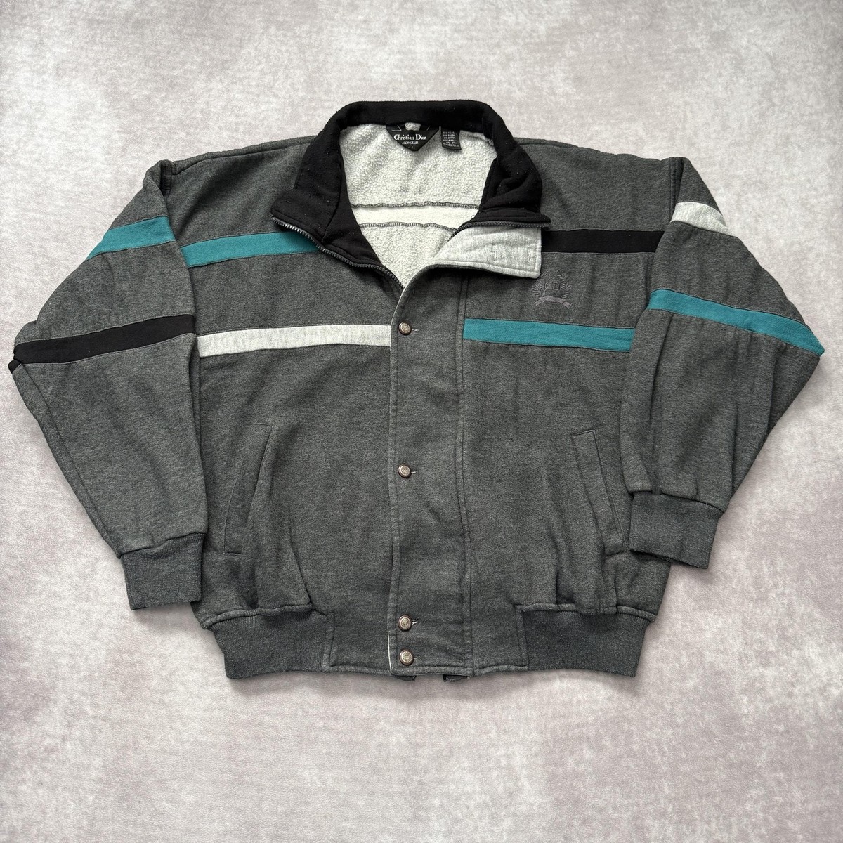 Vintage 90s Christian Dior Jacket Mens L Sweatshirt Crest Striped