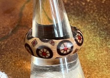 Art Pattern Handcrafted Domed Wood Ring Band. 8mm Wide, Size 9 New Unused s