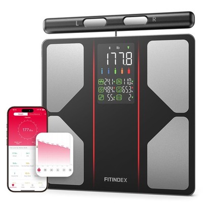 FITINDEX Smart Scale for Body Weight, Composition 8 Electrode, Black 