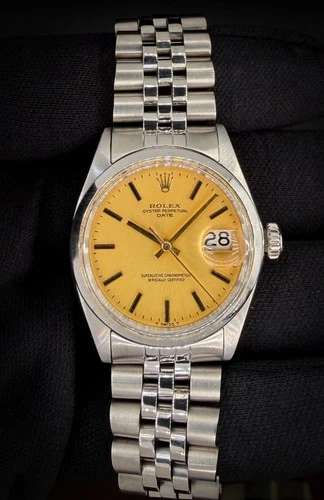 Vintage 1970 Rolex Oyster Perpetual Date 1500 Rare Matte-Gold Dial + SERVICED