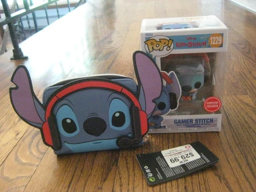 Funko Pop Disney Lilo & Stitch Gamer Stitch 1229 Gamestop + Loungefly Wallet New