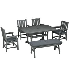 6-Pc Outdoor Dining Set   HDPE Table, Armchair Chairs, Loveseat, Umbrella Hole