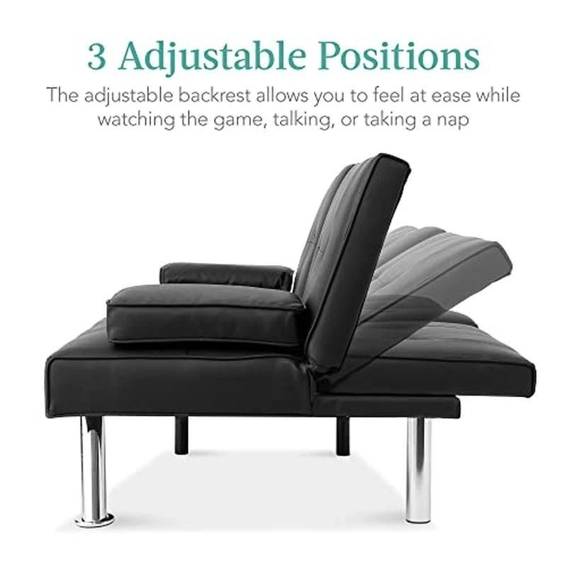 Sofá cama futón convertible sofá plegable ajustable con portavasos espacios pequeños EE. UU. Foto 3 de 4