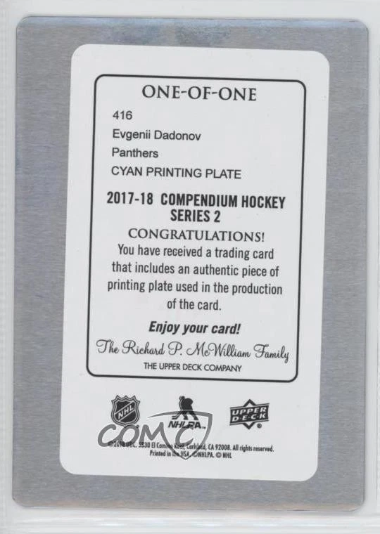 2017-18 Upper Deck Compendium Printing Plate Cyan 1/1 Evgeni Dadonov Evgeny 0zu - Image 2 of 3