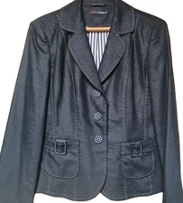 Georgiou Studio 2 Piece Pant Suit Linen Blend Dress Black Flare Leg 31x32 Size 6