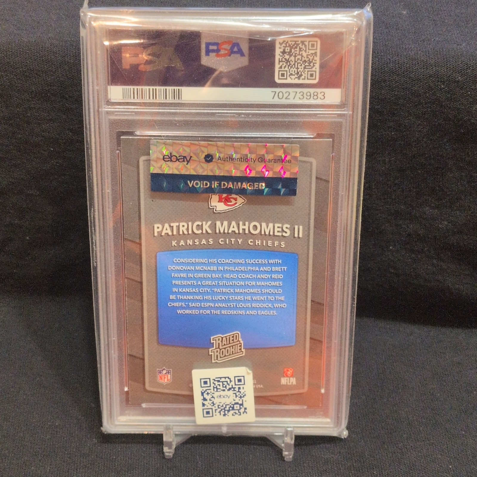 Panini 2017 Donruss Rated Rookie Patrick Mahomes II Chiefs RC #327 PSA 8 view 2