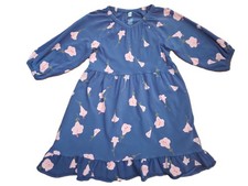 Tea Collection Ruffle Hem Blue Girls Dress Pink Flora de Inca Size 5 Years