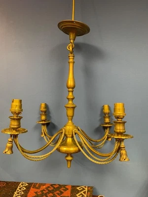 Vintage Brass Chandelier, English Light Fitting, 4-Branch Pendant - Image 1 of 4