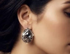 John Hardy Women’s Silver + 14k Gold Omega Back Hematite Earrings Excellent