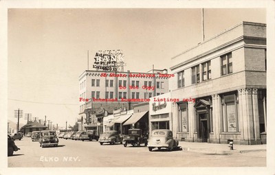 NV, Elko, Nevada, RPPC, Street Scene, First National Bank, 40s Cars, Photo